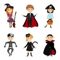 Six children in scary carnival costumes for Halloween. vector