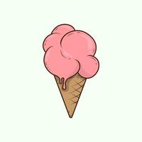 Pink ice cream balls in waffle cone. vector