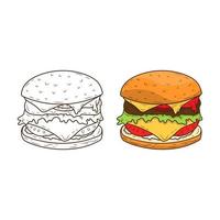 Flat line hamburger on white background with outline shapes. vector