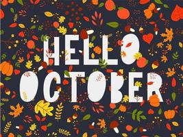 October lettering text sale vector banner with colorful autumn leaves