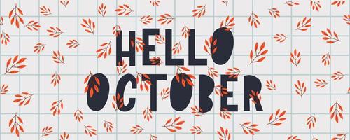 October lettering text sale vector banner with colorful autumn leaves