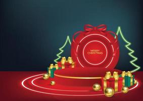 Christmas podium backgroundred product display on blue background vector