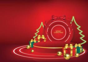 Christmas podium background red product display vector