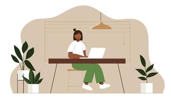 trabajando en casa mujeres que trabajan en computadoras portátiles ilustración de estilo plano vector