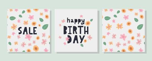 Happy Birthday text Flowers letter Holiday Banner Card Celebration vector