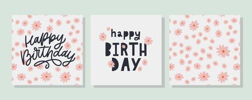 Happy Birthday text Flowers letter Holiday Banner Card Celebration vector