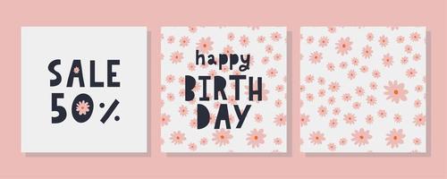 feliz cumpleaños texto flores carta vacaciones banner tarjeta celebración vector