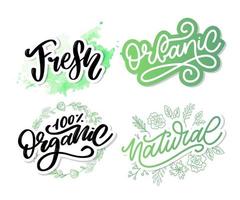 100 natural set vector rotulación sello ilustración lema caligrafía