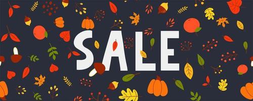 Ilustración de venta de otoño, banner, vector, otoño, letras, tarjeta vector