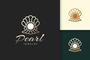 El logotipo de perlas de lujo representa joyas o gemas aptas para hotel o restaurante. vector