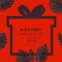 Black friday sale banner template with tropical leaves vector