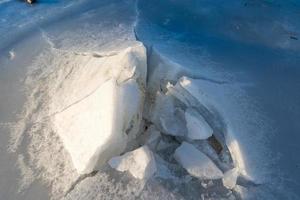 White ice background with cracks and bloating photo