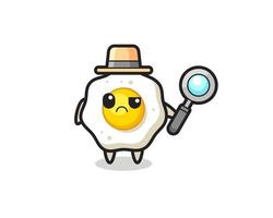 la mascota del lindo huevo frito como detective. vector