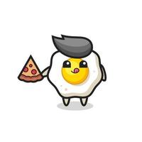 cute fried egg cartoon eating pizza vector