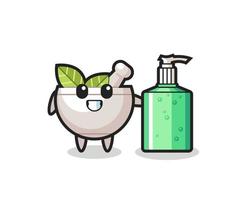 cute herbal bowl cartoon with hand sanitizer vector