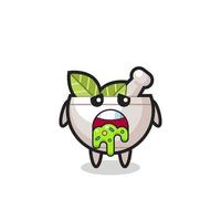 the cute herbal bowl character with puke vector