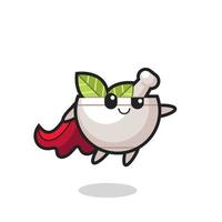 cute herbal bowl superhero character is flying vector