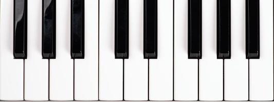 teclas de piano en blanco y negro, vista superior de teclas de sintetizador de música