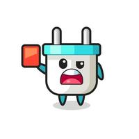 electric plug cute mascot as referee giving a red card vector