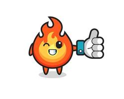 cute fire with social media thumbs up symbol vector