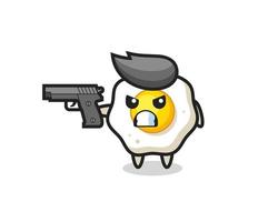 the cute fried egg character shoot with a gun vector