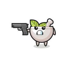 the cute herbal bowl character shoot with a gun vector