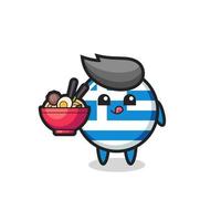 cute greece flag character eating noodles vector