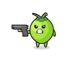 the cute coconut character shoot with a gun vector