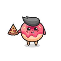 cute doughnut cartoon eating pizza vector