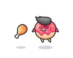 cute doughnut floating and tempted because of fried chicken vector