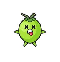 character of the cute coconut with dead pose vector