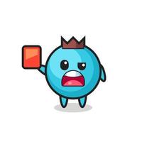 blueberry cute mascot as referee giving a red card vector