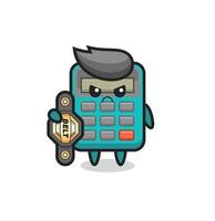 Personaje de mascota calculadora como un luchador de mma con el cinturón de campeón. vector