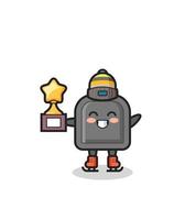 car key cartoon as an ice skating player hold winner trophy vector