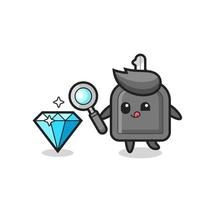 car key mascot is checking the authenticity of a diamond vector