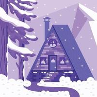 Cabin in the Snowy Forest during Winter Concept vector