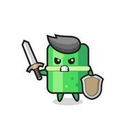 cute bamboo soldier fighting with sword and shield vector