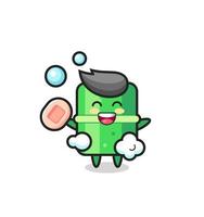 bamboo character is bathing while holding soap vector