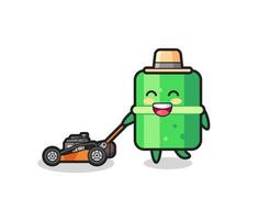 illustration of the bamboo character using lawn mower vector