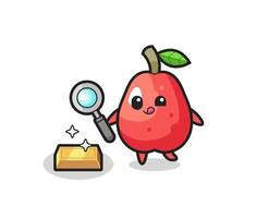 water apple character is checking the authenticity of the gold bullion vector