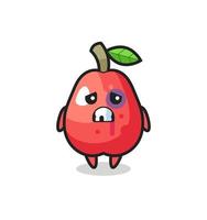 Personaje de manzana de agua herido con una cara magullada vector