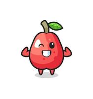 El personaje musculoso de la manzana de agua está posando mostrando sus músculos vector