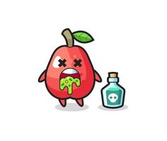 Ilustración de un personaje de manzana de agua que vomita debido a una intoxicación vector