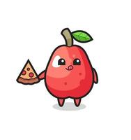 cute water apple cartoon eating pizza vector