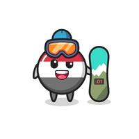 Illustration of yemen flag badge character with snowboarding style vector