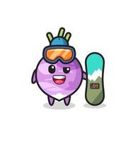 Illustration of turnip character with snowboarding style vector