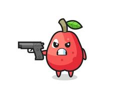 the cute water apple character shoot with a gun vector