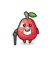 cute water apple grandpa is holding a stick vector