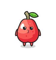 the bored expression of cute water apple characters vector