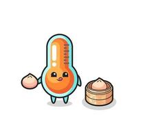 cute thermometer character eating steamed buns vector